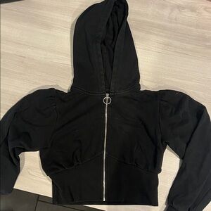 Cropped Black Hooded Women's Jacket